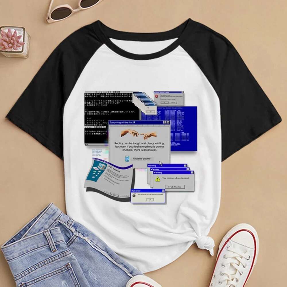 Frutiger Aero หญิงดิจิตอลอะนิเมะPsychedelic top tees streetwear สบายBreathable สีสัน