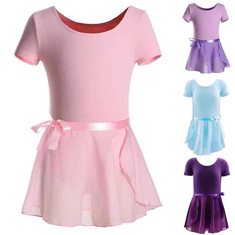 LY Girls Ballet Leotard Cotton Ballet Outfit Short Sleeves Ballet Dance Class Outfit Gymnastics Wit