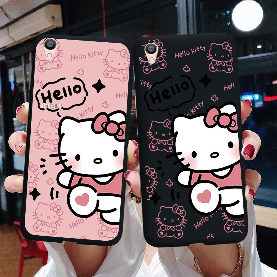สําหรับ OPPO F1 Plus OPPO R9 OPPO R9m สีดําเคสโทรศัพท์แบบนุ่ม Hello Kitty สีขาว