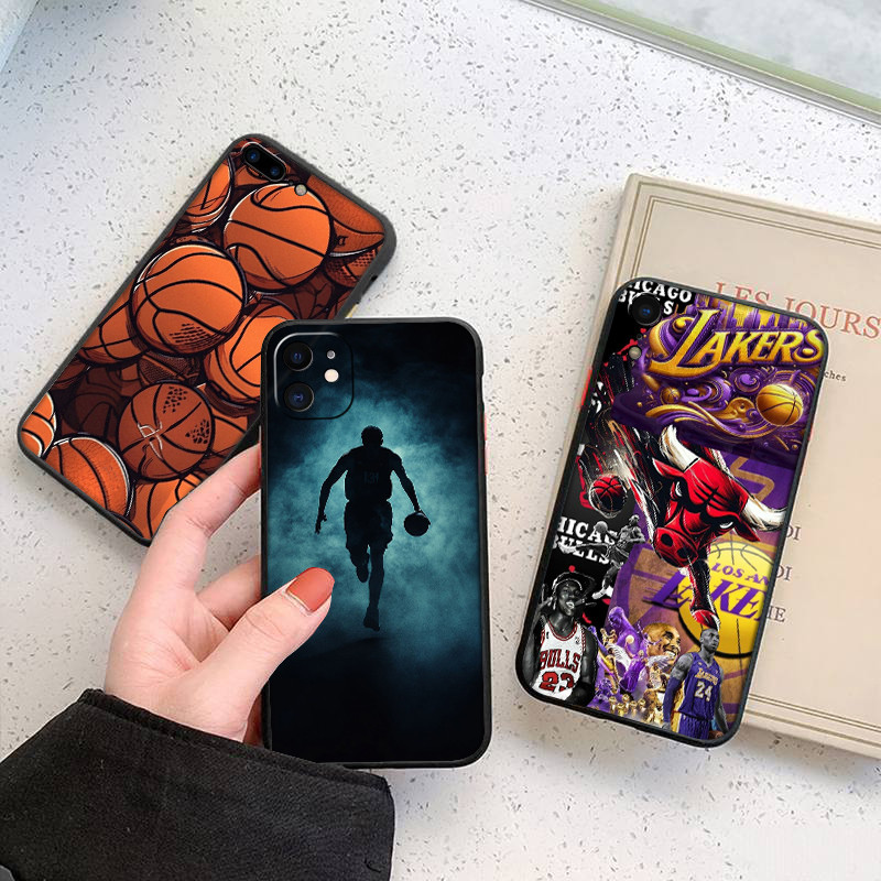 เคสโทรศัพท์สีดําแบบนุ่มสําหรับ iPhone 5 6S SE X XS Max XR 6 7 8 Plus 27EF ฝาครอบบาสเก็ตบอล