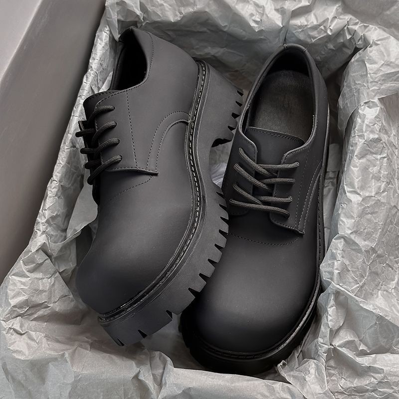 สีดํา Big Toe Derby รองเท้าผู้ชายรอบ Toe 2025 ฤดูใบไม้ผลิหนา Soled Heightening Martin ผู้ชาย All-Match รองเท้าหนังลําลอง