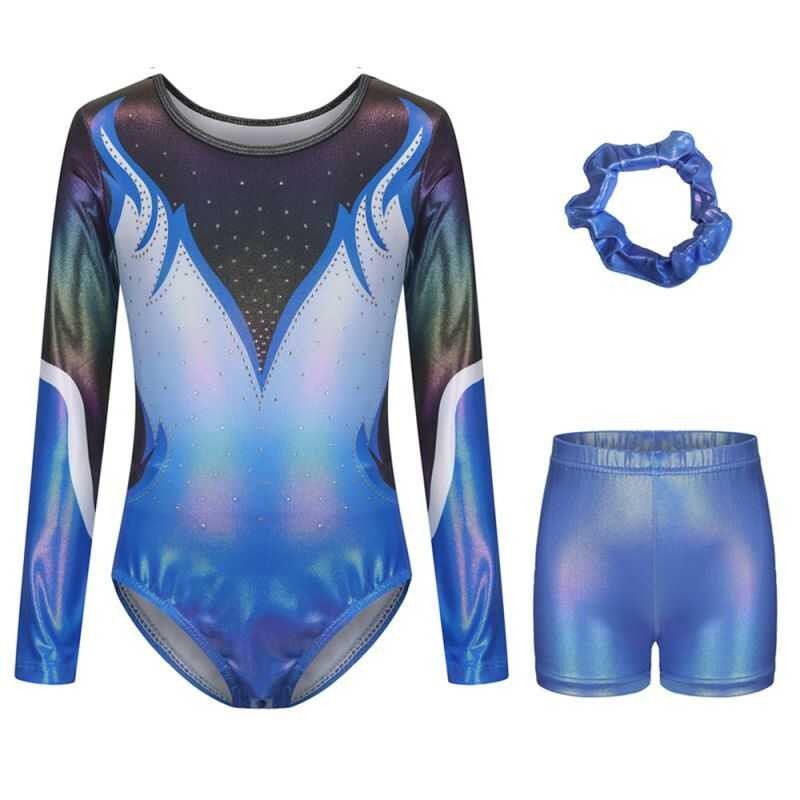 LY Outdoorbuy 5-12Y Girls' Gold And Dia Hot Stam g Gymnastics Clothes Dance Clothes+Shorts+Headba