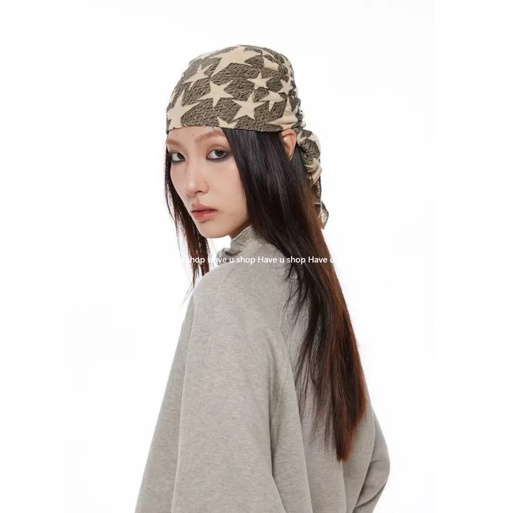 Have u shop Lucky Star Four Seasons Headscarf Multifunctional All-Match Square Scarf ฤดูใบไม้ร่วงฤดู