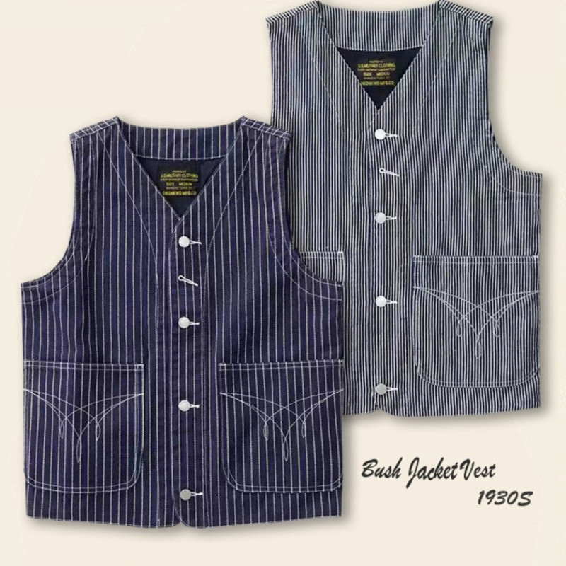 GRND Canvas WABASH Striped Vest Classic Bag Flower Denim Cargo Vest Ami Khaki