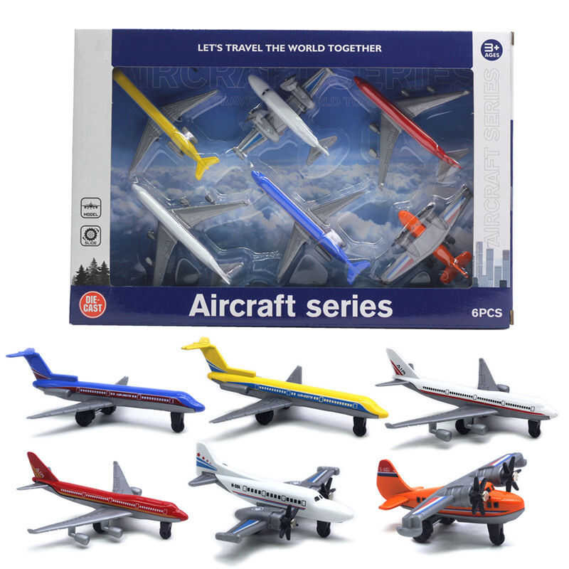LY 6Pcs/Set Alloy Aircraft Model Set Simulation Passenger Aircraft Glider Fighter Toy Model Childre