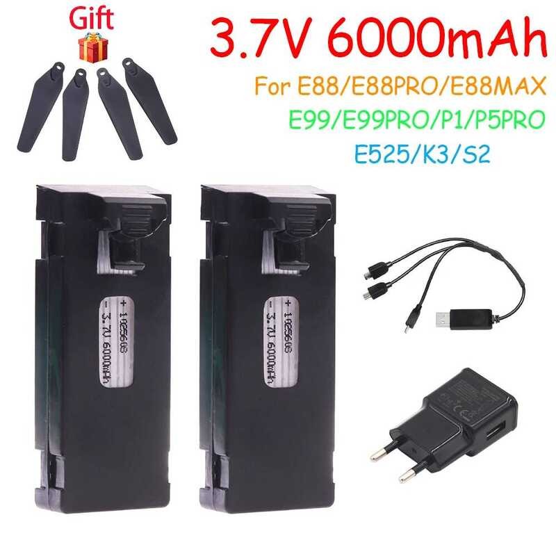 ▥ 3.7V 6000Mah RC แบตเตอรี่อุปกรณ์เสริมสําหรับ E88 E88pro Ls-E525 E525pro P1 K3 S2 Charger Mini