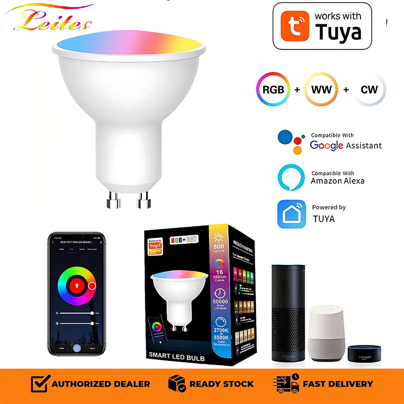 Tuya WiFi สมาร์ทโคมไฟเพดาน LED E27 หลอดไฟ E14 เทียน GU10 Spotlight 220V RGB สมาร์ทสนับสนุน Alexa Goo