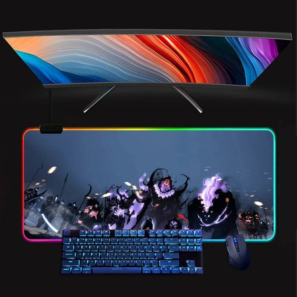 การ์ตูนสุดฮอต Solo Levelings อะนิเมะ RGB Pc Gamer คีย์บอร์ดแผ่นรองเมาส์ Mousepad LED เรืองแสงแผ่นรองเม้าส์ยางคอมพิวเตอร์สําหรับเล่นเกม Mausepad ราคา ถูกที่สุด ดีลบีเคเค แกลเลอรีภาพที่ 2