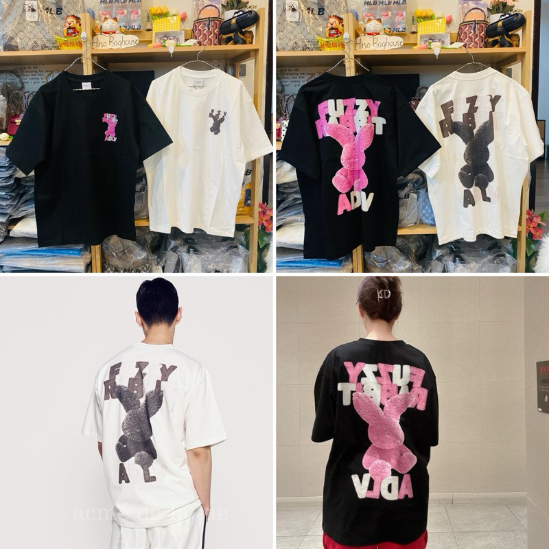 ♞,♘อยู่ไทย พร้อมส่ง เสื้อ ADLV  FUZZY FONT RABBIT SHORT SLEEVE T-SHIRT BLACK / CREAM WHF
