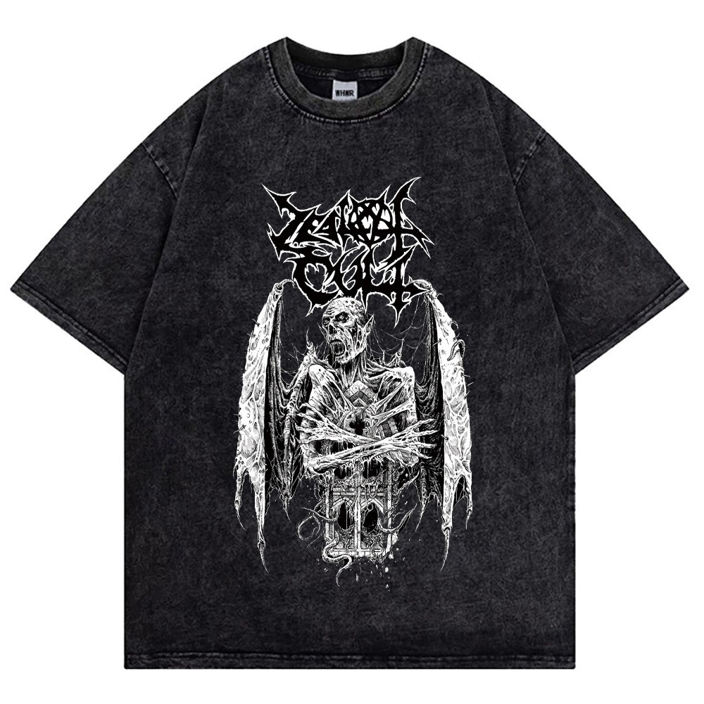 ♞【COD】Gothic Skeleton T-Shirt Vintage Streetwear Graphic Printed Washed T Shirt Manga Harajuku Casu