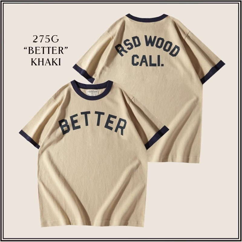 GRND 275g หนา American Locomotive Letter เสื้อยืดคอกลมสีจับคู่เกลียว TEE