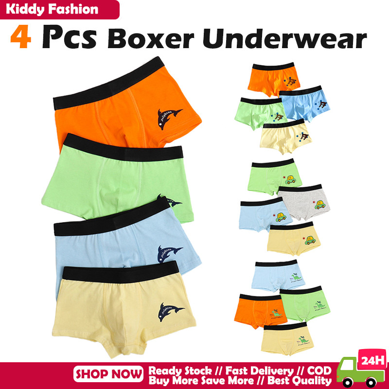 [BANGKOK SHIPPING] กางเกงบ็อกเซอร์ 4 ชิ้นสําหรับเด็กผู้ชาย 3-11 Yrs Old Cartoon Dinosaur Pattern Kid