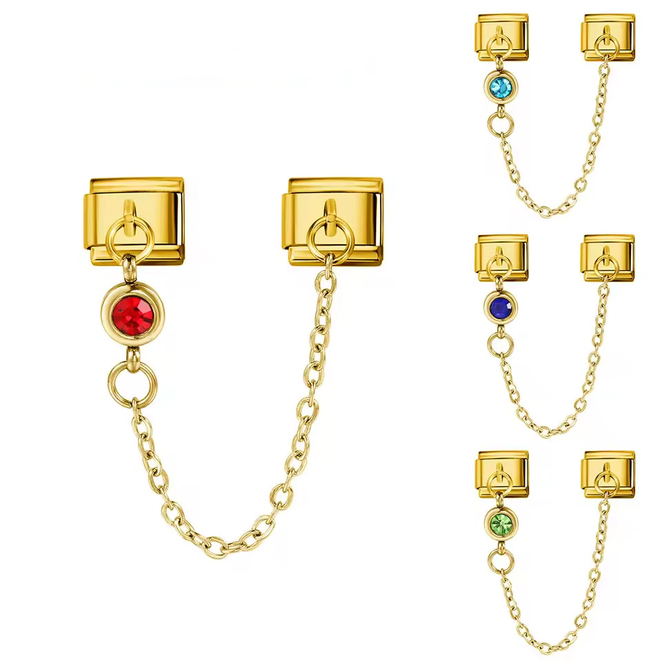 การออกแบบสแตนเลส CZ รอบ Birthstone Charms Chain Fit 9 มม.เครื่องประดับสีทอง DIY ลูกปัดทําหญิงชายสร้อ