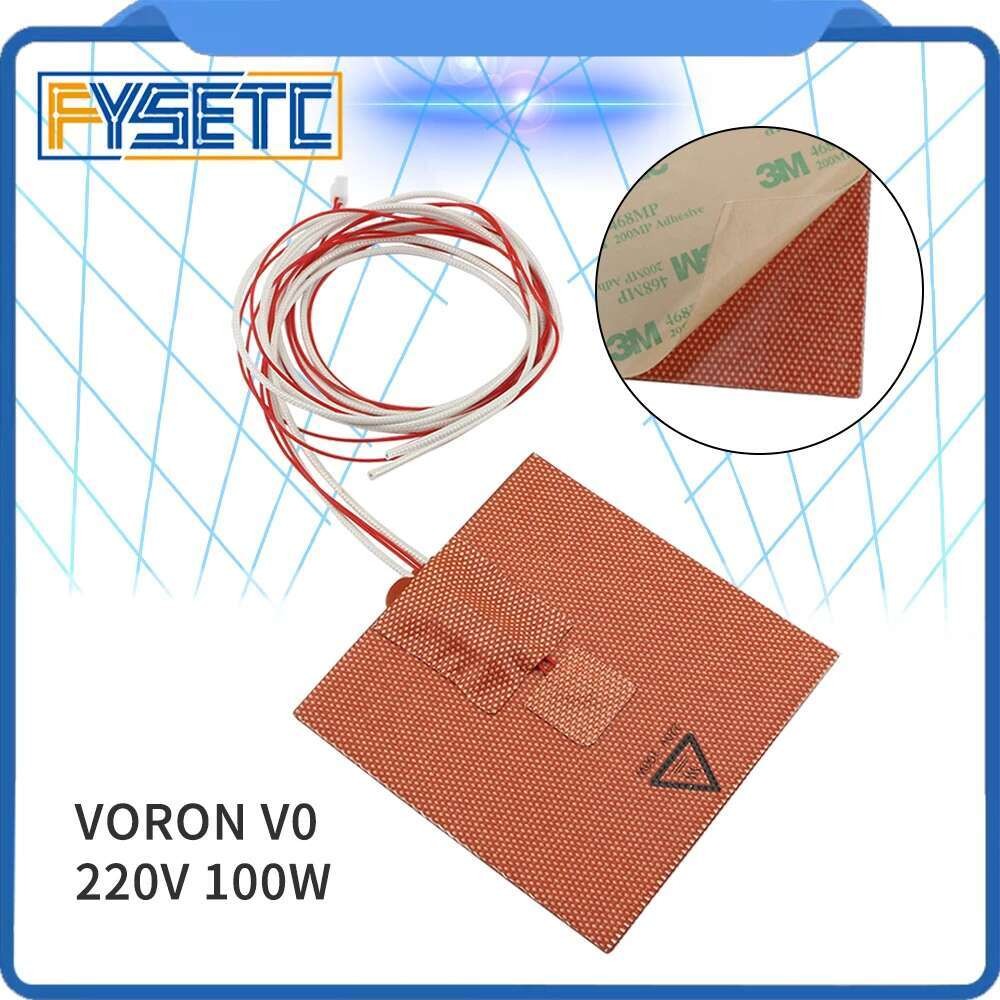 3D FYSETC 1PC ซิลิโคนเครื่องทําความร้อน Pad 100x100 มม.220V 100W สําหรับ Voron V0 3D เครื่องพิมพ์เตียงกาว Backing
