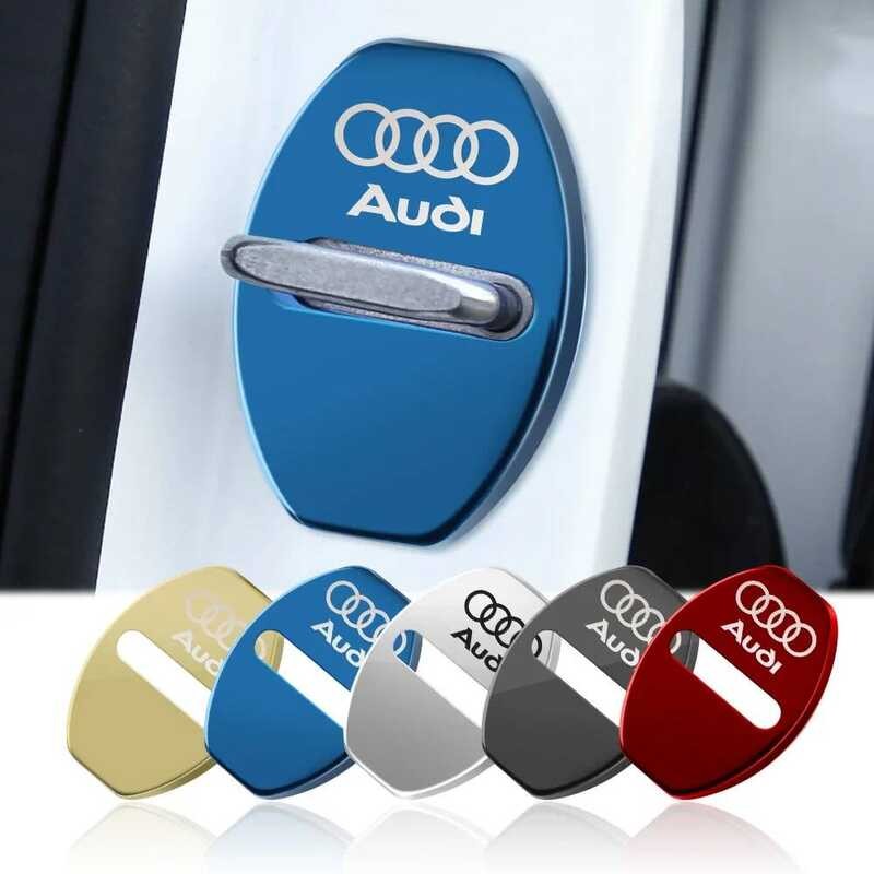 ▥ 4Pcs รถประตูล็อคฝาครอบป้ายสติกเกอร์สําหรับ Audi A3 A4 B8 8P B9 8V B6 A5 B7 A1 A6 C6 Q3 Q5 C7