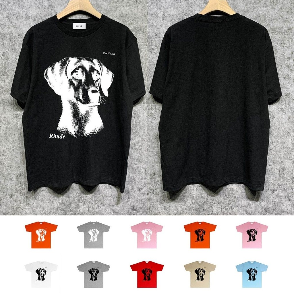 Rhude พิมพ์ย้อนยุคอินเทรนด์สําหรับผู้ชายและผู้หญิงอเนกประสงค์หลวมเสื้อคู่กีฬาเสื้อยืดแขนสั้นฤดูร้อนส