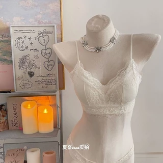 สวยกลับลูกไม้ด้านใน Match ผู้หญิงฤดูร้อนบาง U-Shaped Halter Tube Top ขนาดเล็กสบายไม่มีแหวนเหล็ก Breast-Receiving Bra