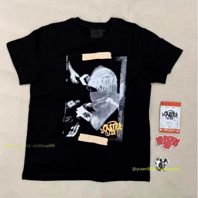 ♞ขายร้อนสไตล์ใหม่ DSY Letter Synaw Masked ตรวจสอบผ้าฝ้ายแขนสั้นเสื้อยืด Street Hip-Hop หลวมรอบคอ To