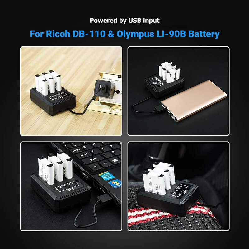 ▣ JJC Li-90B Triple Slots USB Battery Charger Db-110 & Li-90B, For Ricoh Gr3x Gr3 G900 Wg-6 Iii