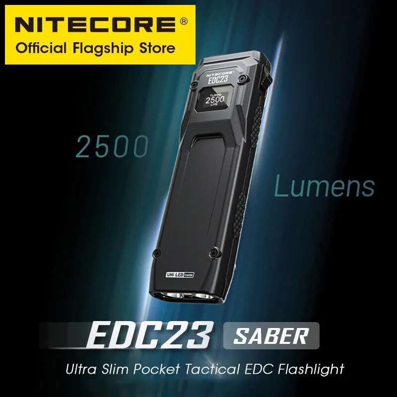 โปรโมชั่น NITECORE EDC23 Ultra Slim EDC Flashight 2500 Lumens USB-C ชาร์จกระเป๋าขนาดเล็ก Troch Light แบตเตอรี่ในตัว Li-ion
