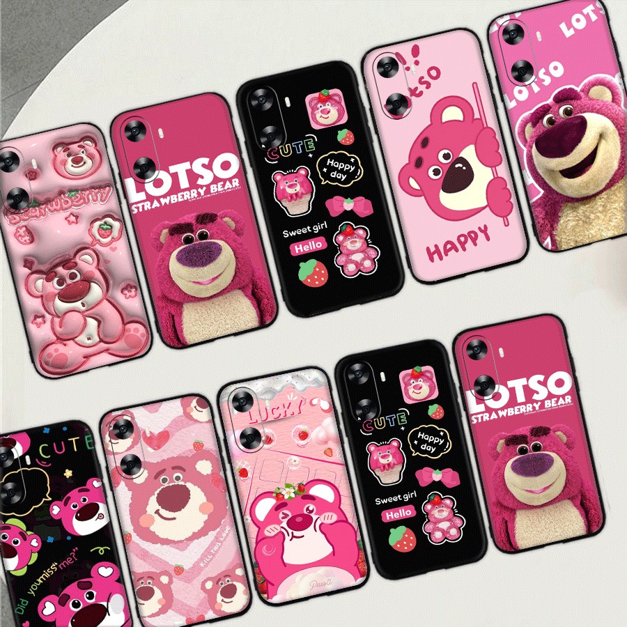 K5F น่ารัก CartoonCreative ทาสีสตรอเบอร์รี่หมีสําหรับ Huawei Nova 2i 2 Lite 3 3i 4E 5i 5T 7 10 SE 8i