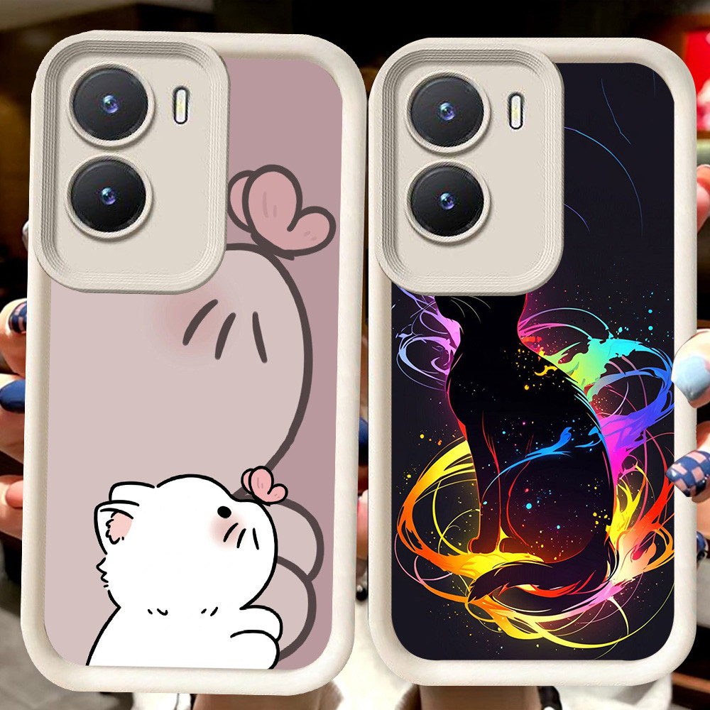 H2 แมวดําปลอกสีขาวสําหรับ VIVO Y35 Y75 Y01 Y55 Y22 iQOO 13 Z10 T4 Z9X Y15s Y22s Y56 Y15a Z9 Y16 5G Y