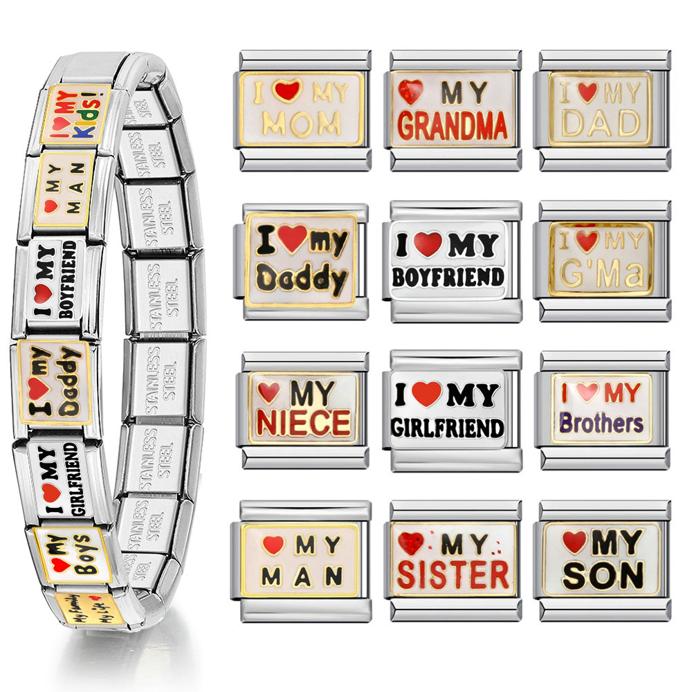 Y2K Creative Personalization Elastic Charm Link อิตาเลี่ยน Fit 9 มม.เครื่องประดับสแตนเลสอินเทรนด์ภาษาอังกฤษคําทํา DIY สร้อยข้อมือ