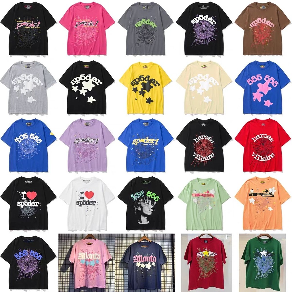 O Sp5der Young Thug เดียวกัน Sp5der Web Foam พิมพ์เสื้อยืดแขนสั้นสําหรับผู้ชายและผู้หญิงหลวมสบายๆครึ