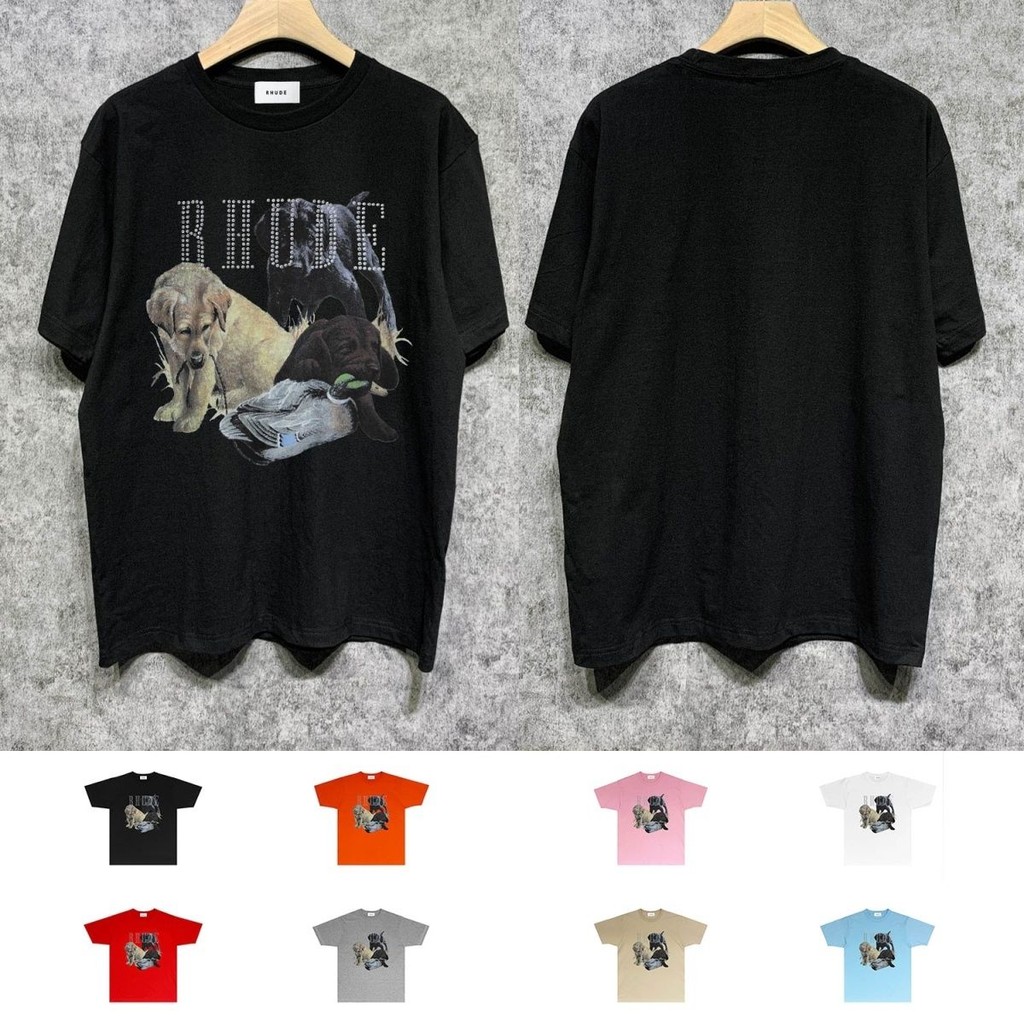 Rhude Retro Short Sleeve Print Heavy T-shirt Vintage Summer Loose Style