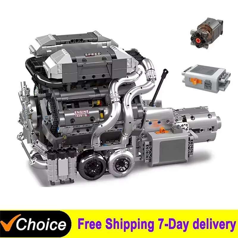 2024Pcs High-Tech Power BUG Supercar W16 Engine Building Block Racing Car Transmission Brick Toy Chr