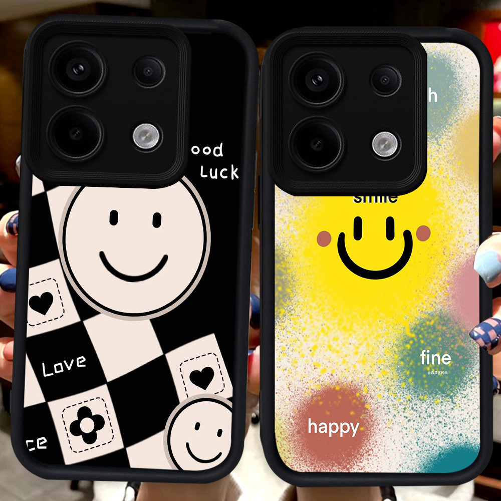 ปลอกสีดําสําหรับ Xiaomi Redmi 15C 13X POCO 13C หมายเหตุ 13 13T X6 Neo M6 Pro Plus 5G H43 Smiely