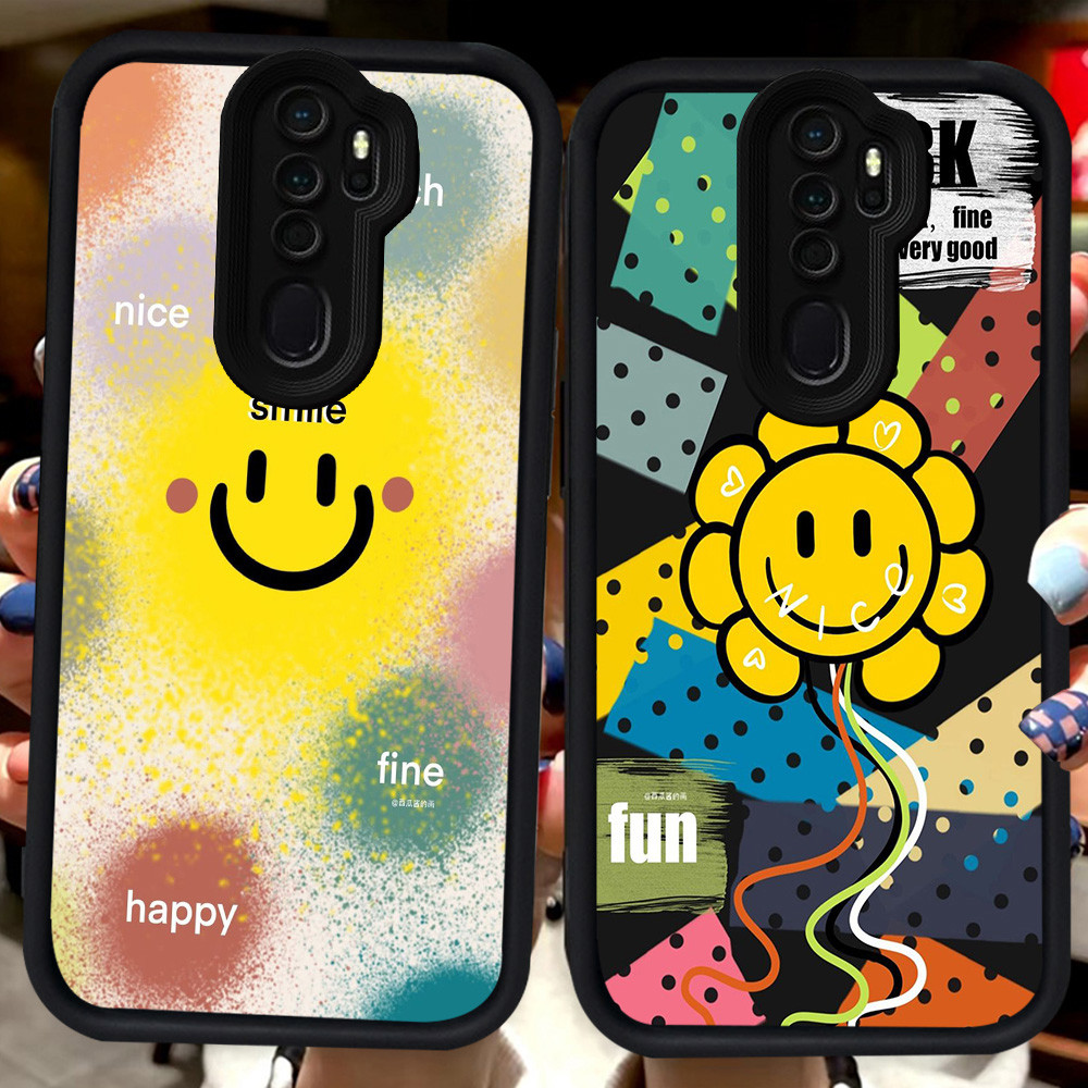 ปลอกสีดําสําหรับ OPPO Reno 2Z A39 A37 A83 F11 2F A9 A5 2020 Pro H43 Smiely