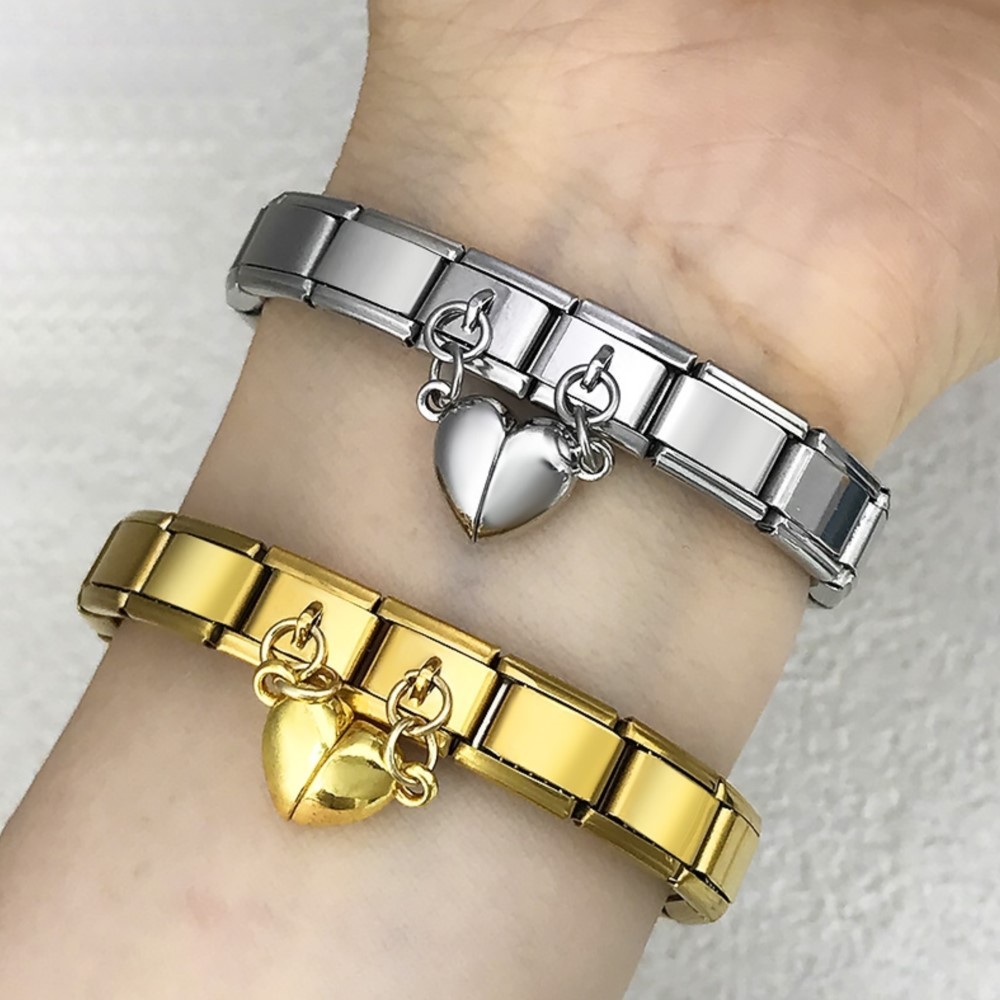 อิตาเลี่ยน Charm Link DIY ทําแม่เหล็กที่ถอดออกได้ Attraction 1 คู่ลูกปัดหัวใจ Fit 9 มม.สร้อยข้อมือสแตนเลสแฟชั่นเครื่องประดับ