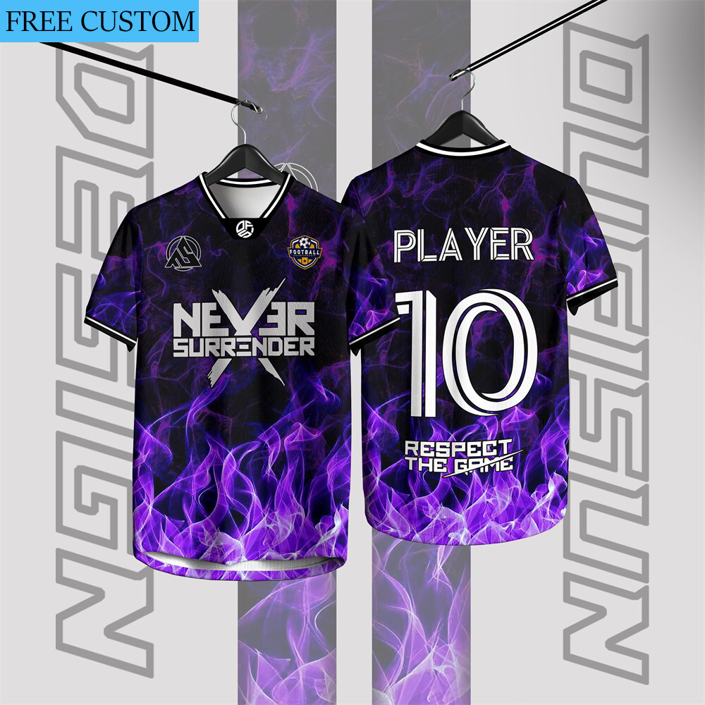 2025 ไม่เคยยอมแพ้ระเหิดฟุตซอลฟุตบอล Baju Jersey ชื่อที่กําหนดเอง Baju Lelaki เสื้อกีฬา American Street 3D ดิจิตอล Unisex Breathable Teamwear