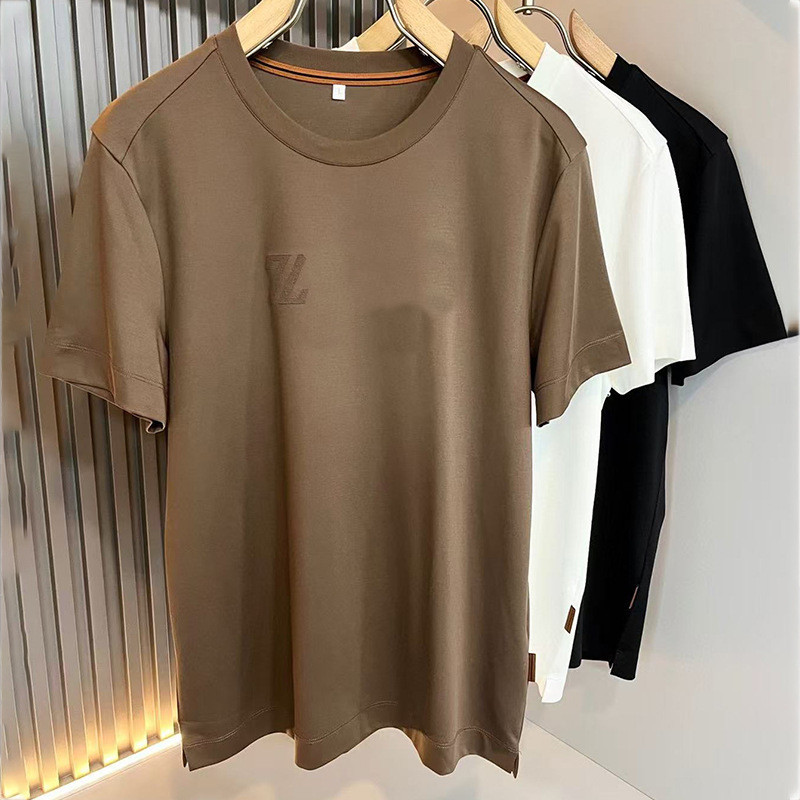 ♞D0WY ZEGNA 2025Spring Summer New Fashion Letter Pattern Solid Color Crew Neck Short Sleeve Men's C