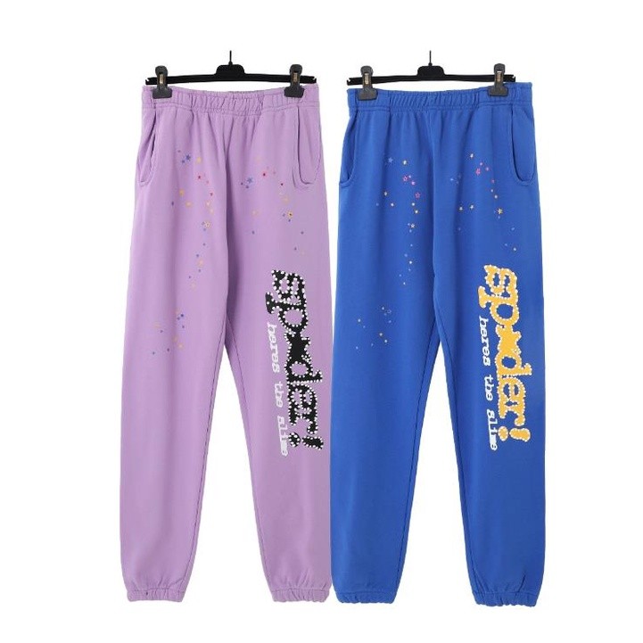 ♞Sp5der สไตล์ใหม่ 555555คอบบ์ โฟมพิมพ์กางเกงลําลองทรงหลวมผ้าฝ้ายแท้ 2025