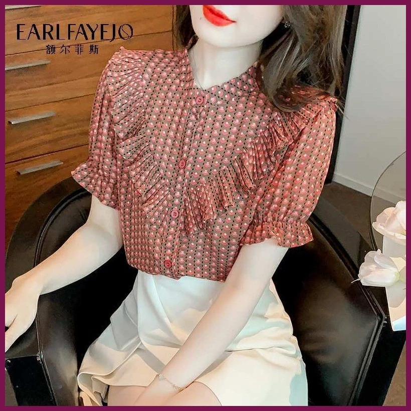 เสื้อสตรีแขนสั้นผ้าชีฟองลายดอก คอกลม thumbnail 3