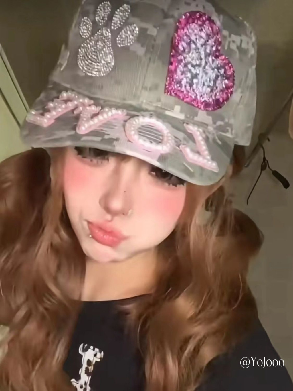 @ YoJooo American Retro Washed Letter Camouflage เบสบอลหมวก y2k สาวร้อน Heavy Industry หมวก Rhinestone หมวกลูกสุนัข - รูปที่ 4