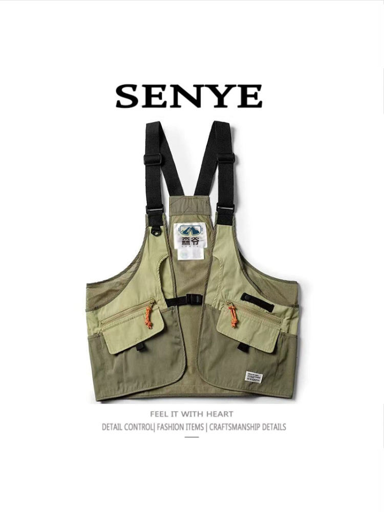 Outdoor Mountain Series แฟชั่นเครื่องมือเสื้อกั๊กผู้ชาย Contrast สี Multi-pocket Functional ยุทธวิธีตกปลาเสื้อกั๊ก American Retro Jacket - รูปที่ 4