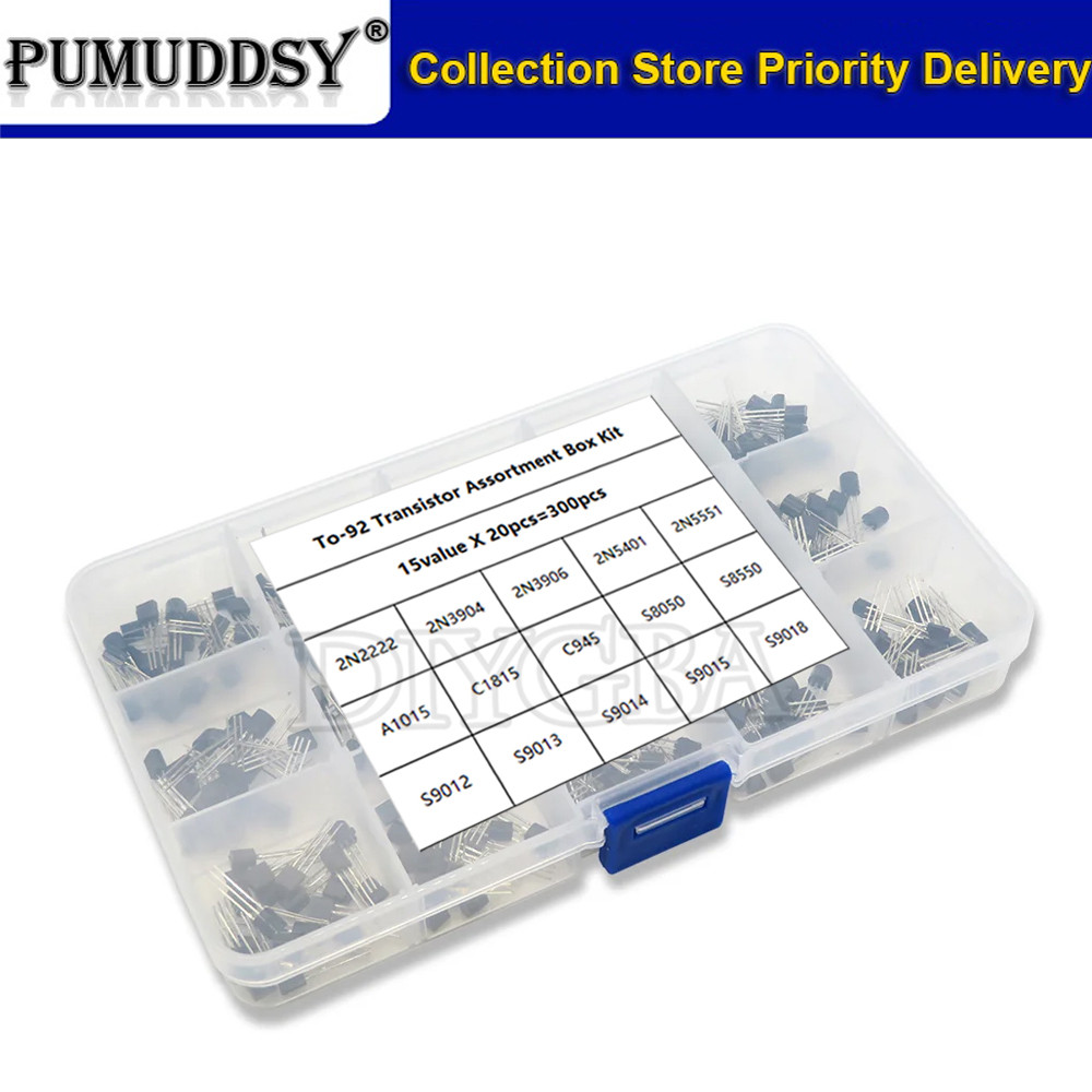 300PCS TO-92 Assorted Kit 2N2222 S9012 S9013 S9014 S8050 S8550 2N3904 2N3906 2N5401 2N5551 A42 A92 A