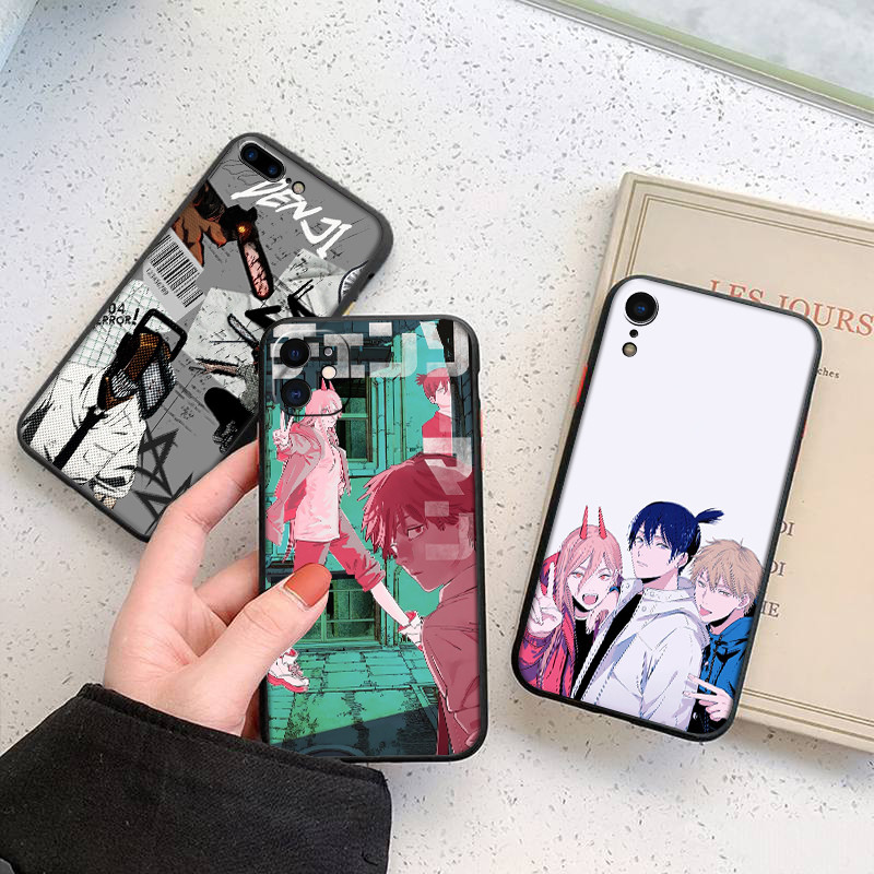 เคสโทรศัพท์สีดําแบบนุ่มสําหรับ iPhone 5 6S SE X XS Max XR 6 7 8 Plus 23EF อะนิเมะ Chainsaw Man ฝาครอ