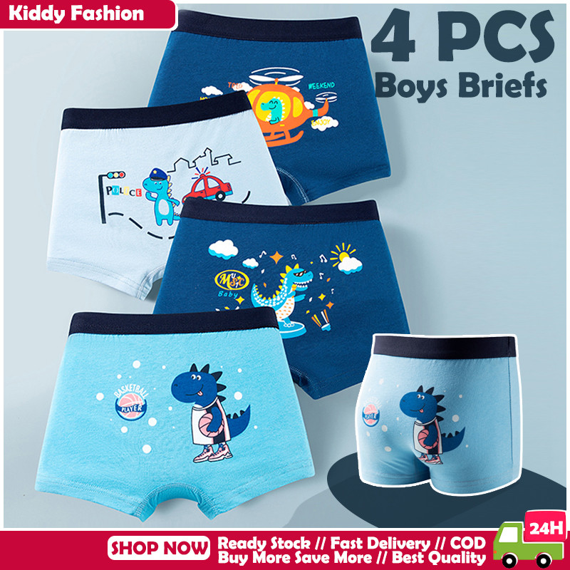 [BANGKOK SHIPPING] 4 ชิ้นชุดชั้นในบ็อกเซอร์สําหรับเด็ก 3-13 ปี เพลงรูปแบบไดโนเสาร์กางเกงในเด็กชาย – โปรปัง