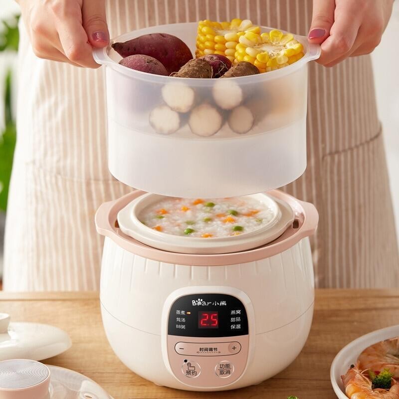 Bear electric slow cooker 0.8 L Ceramic Pot Stew Pot bear หม้อไฟฟ้า หม้อไฟฟ้าสีม่วง หมอตุ๋น หม้อตุ๋น