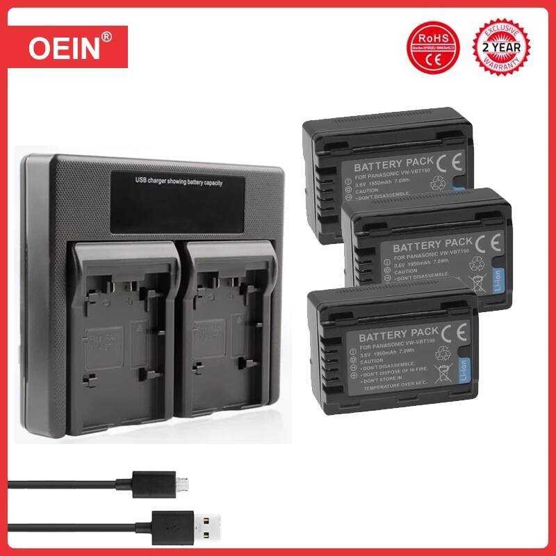 ▥ 1950Mah Vw-Vbt190 Vbt190 แบตเตอรี่ + USB Dual Charger สําหรับ  Hc-V110 Hc-V130 Hc-V1