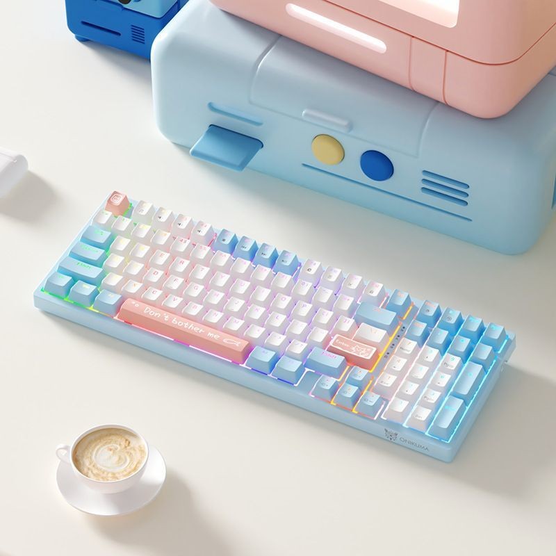 ♞,♘,♙Onikuma G38/G52 คีย์บอร์ดเครื่องกลมีสาย Pink Girls 82 Keys 98 Keys เกมคอมพิวเตอร์ E-Sports