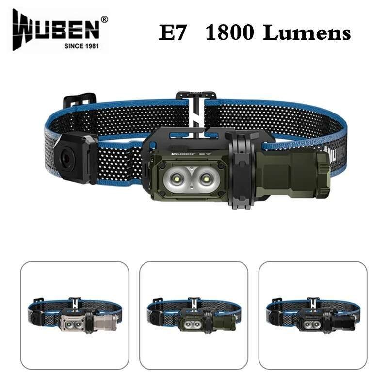 WUBEN E7 ไฟหน้า 1800Lumens EDC ชาร์จไฟฉายแม่เหล็กกันน้ํา 26650 แบตเตอรี่กลางแจ้ง Camping วิ่ง