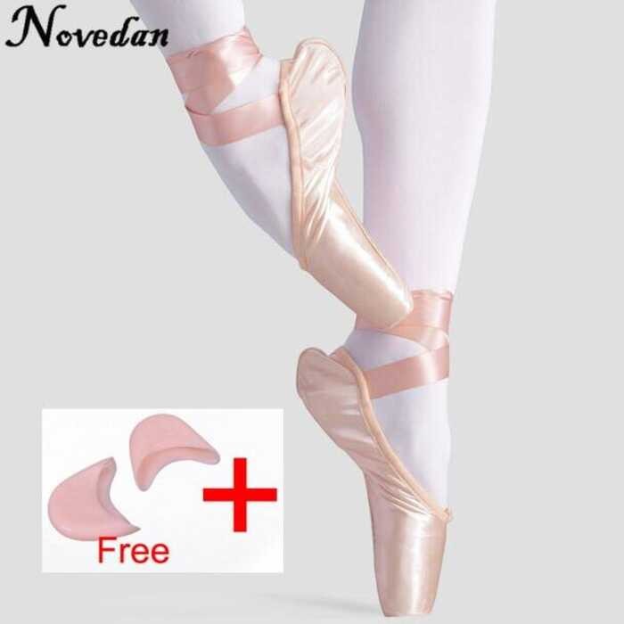 LY Kids Pointe Shoes Ballet Dance Woman Ladies Professional Canvas Satin Ballet Pointe Shoes With R