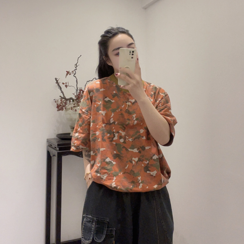 ♞,♘,♙สินค้าใหม่ที่ไม่ซ้ํากันผัดสีพิมพ์ด้านบนผู้หญิงสบายๆรอบคอหลวมเสื้อสวมหัวแขนสั้นเสื้อยืด WHF