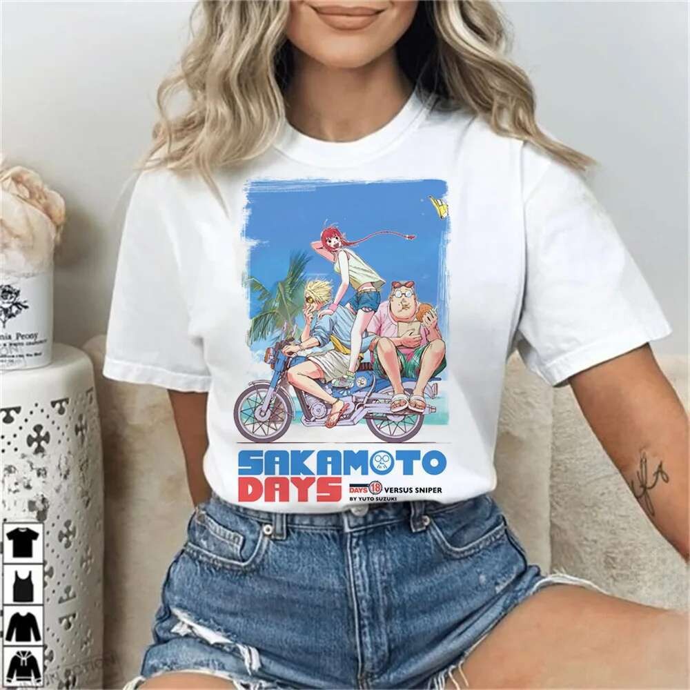 Sakamoto Days เสื้อผู้หญิงสีสันอะนิเมะ Retro Pop Culture เสื้อยืด Korean Fashion Vintage Y2k กราฟิก 