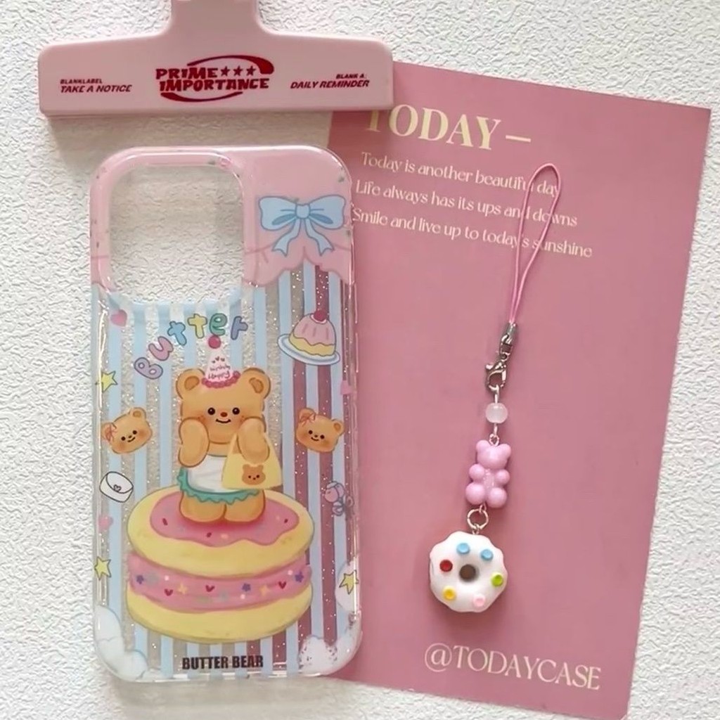 Glitter Cake Butter Bear Apple 15/14pro เคสโทรศัพท์ 13/12 Soft Case 11/xr Girl Heart 78p/xs